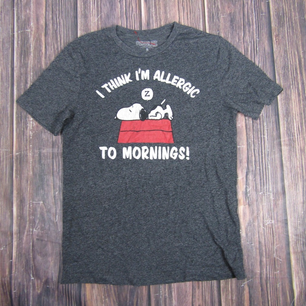 Peanuts‎ Snoopy Shirt Mens Small Gray I Think Im Allergic To Mornings Comic Tee